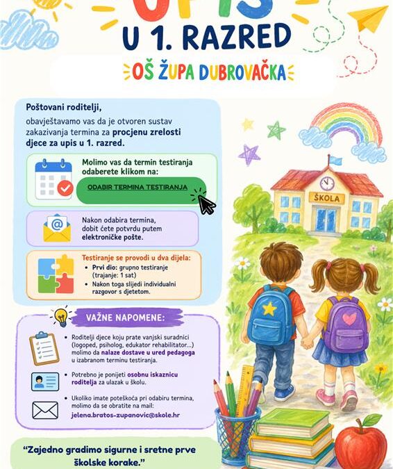 Testiranje za upis u prvi razred 2026./2027.